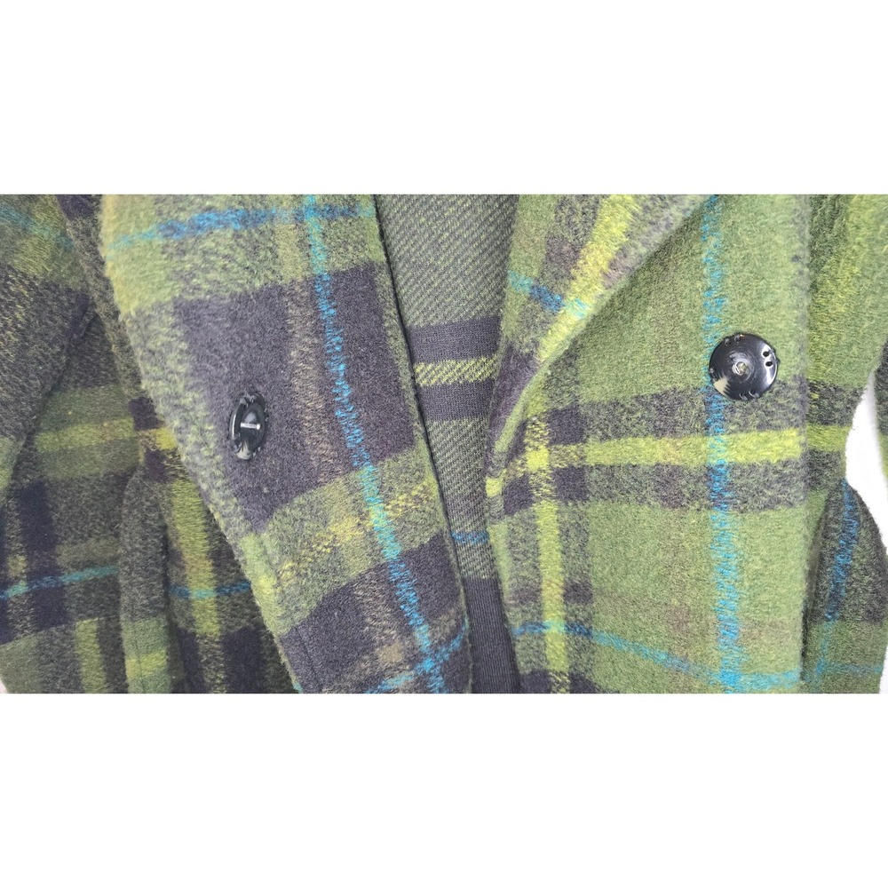 Rachel Zoe Green Plaid Wrap Coat Womens Large Belted Wide Lapel Long Sleeve L - Picture 5 of 7